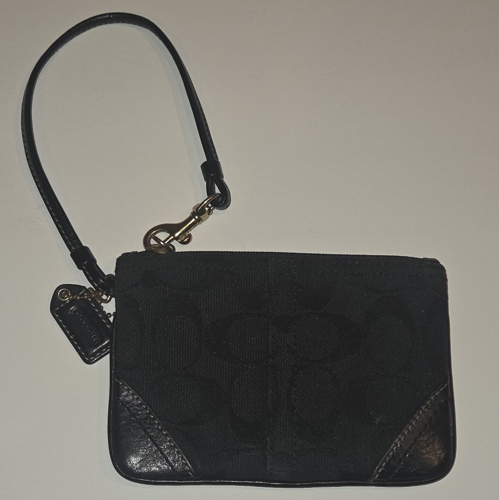 Coach Wristlet Signature C-pattern Canvas and Black Leather Trim